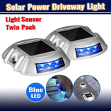 2x Solar Power Blue LED Pathway Driveway Light Outdoor Dock Deck Step Road Lamp