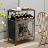 Wine Bar Cabinet Industrial Sideboard Buffet Cabinet w/Removable Wine Rack & Glass Holder Coffee Bar Storage Cabinet