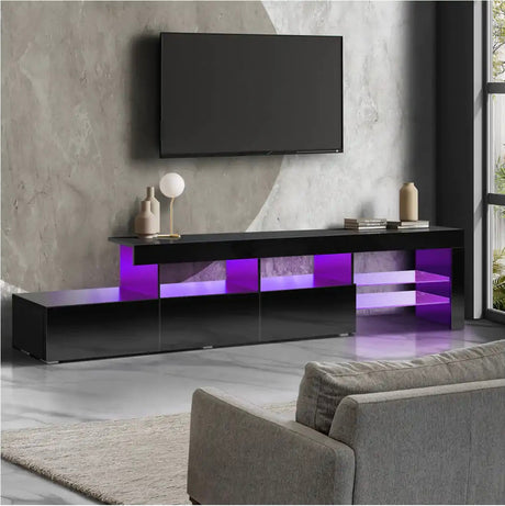 Entertainment Unit TV Stand LED Gloss 220cm - Black