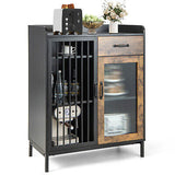 Bar Storage Cabinet Cupboard Kitchen Buffet Sideboard Metal Glass Doors Drawer