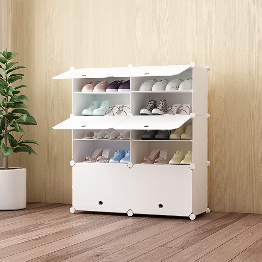 Portable Shoe Storage Plastic Cube Storage Tower Shelves for Storage Shoe Cabinet Shoe Rack (2 Row of 6-Layer)