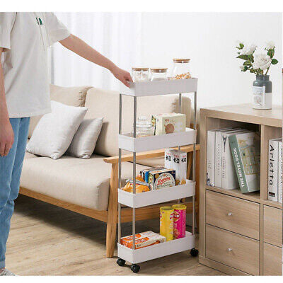 4Tier Trolley Rack Shelf Kitchen Bathroom Storage Rolling Rack Cart Storage Cart