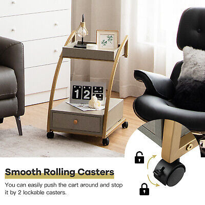 End Table Mobile Storage Cart C-Shaped Rolling Sofa Side Table w/Wheels