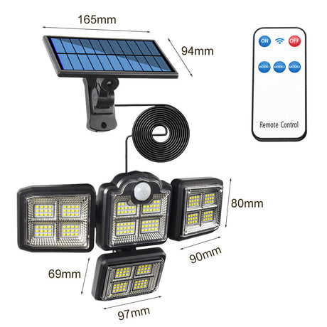 Solar Lights Outdoor, Motion Sensor Security Lights, Separate Solar Panel, 4 Adjustable Head, 198 LED 300° Wide Angle, Waterproof Wall Lights for Porch Yard Garage Pathway