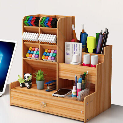 Wooden Desktop Drawers Desk Storage Pencil Holder Organizer with 13 Compartments