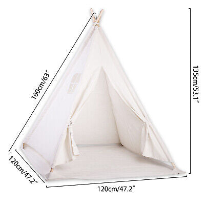 Large Teepee Tent Wigwam with Mat Boys Girls Pretend Play Tent Wood Frame