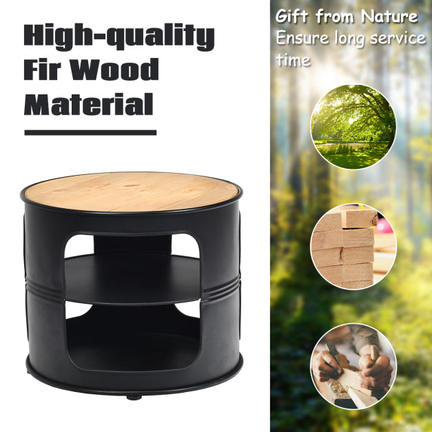 3-tier Round Coffee Table with 2 Storage Shelves