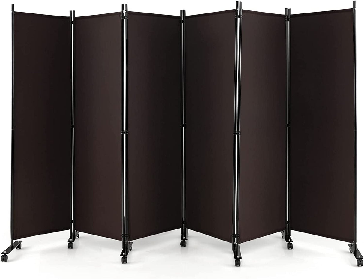 6-Panel Folding Room Divider, 1.72m Rolling Privacy Screen with Lockable Wheels, Portable Wall Divider and Separator, Freestanding Privacy Protection for Living Room, Bedroom, Office