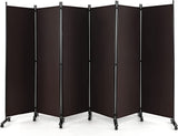 6-Panel Folding Room Divider, 1.72m Rolling Privacy Screen with Lockable Wheels, Portable Wall Divider and Separator, Freestanding Privacy Protection for Living Room, Bedroom, Office