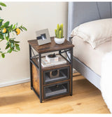 Industrial End Table Nightstand Set of 2 Wooden Bedside Sofa Side Table