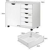 5-Drawer Storage Cabinet Mobile Printer Stand Dresser Wheel Modern White