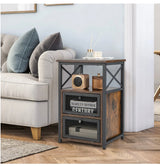 Industrial End Table Nightstand Set of 2 Wooden Bedside Sofa Side Table