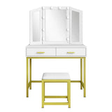 Dressing Table Vanity Makeup Desk 10 LED Lighted Mirror Stool 2 Drawers White