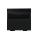 Bedside Tables RGB LED Drawers High Gloss Side Table Nightstand Black