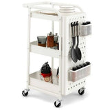 Kitchen Storage Trolley Cart 3-Tier Shelves Pegboards Carbon Steel Frame