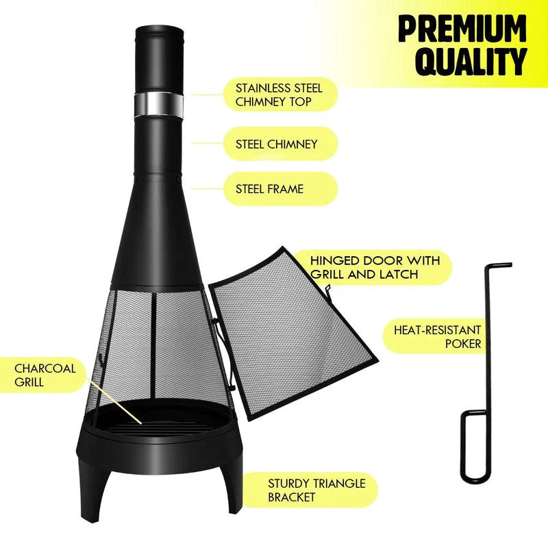 126CM Fire Pit Chiminea Chimney Fireplace Brazier Outdoor Portable Patio Heater