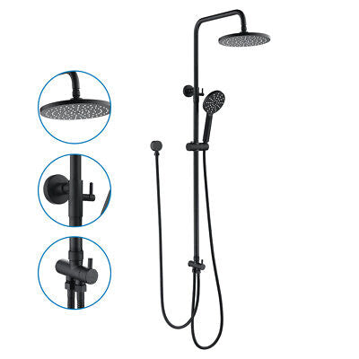 Shower Head Set Wall Mount Black 9" Rain Shower long rail with 2 Hoses