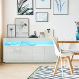 Sideboard Buffet Cabinet High Gloss RGB LED Cupboard 2 Drawers 3 Doors White