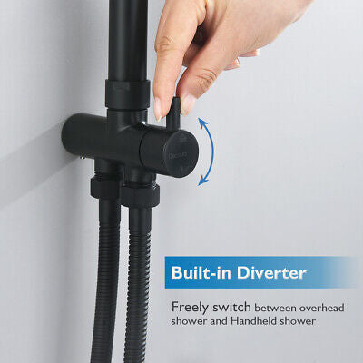 Shower Head Set Wall Mount Black 9" Rain Shower long rail with 2 Hoses