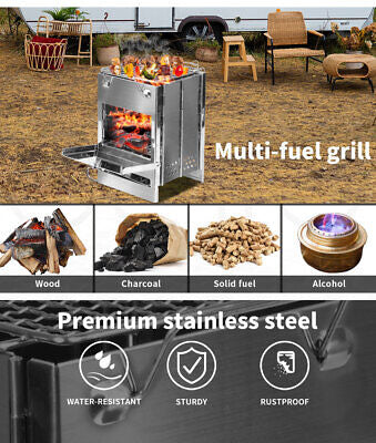 Camp Stove Camping Wood BBQ Grill Stainless Steel Portable Outdoor Small