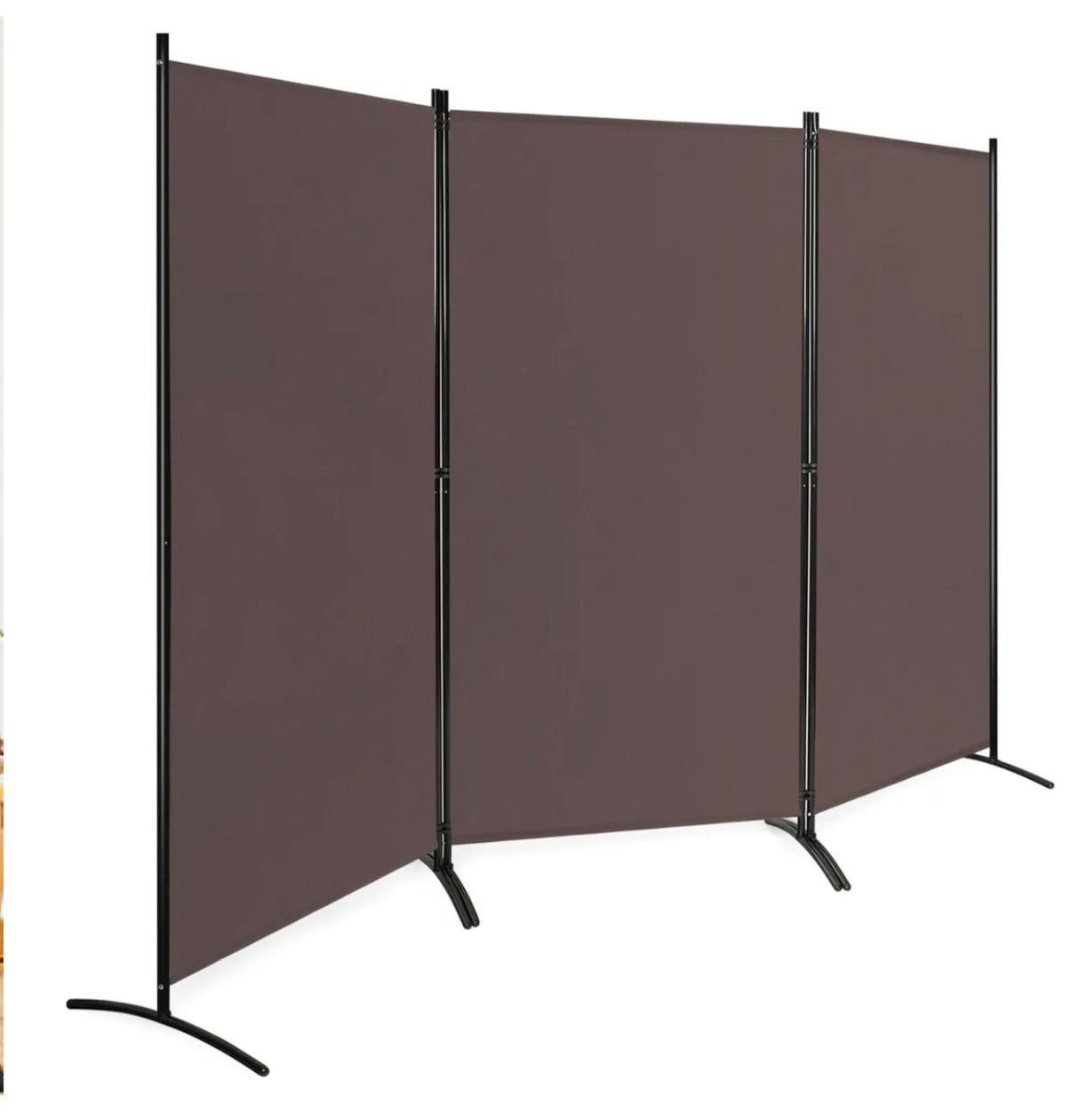 3-Panel Room Divider Folding Privacy Screen with Hinges Steel Base Wood