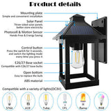 2 PACK Solar Wall Lights Outdoor Motion Sensor Porch Lantern Lamp Warm White