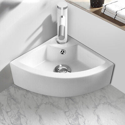 Bathroom Corner Ceramic Vessel Sink Wash Vanity Basin Bowl Counter Top White