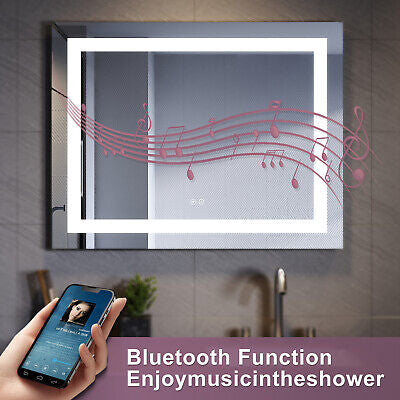 900x700mm Anti-fog Illuminated LED Bathroom Mirror [IP44] with Bluetooth Speaker