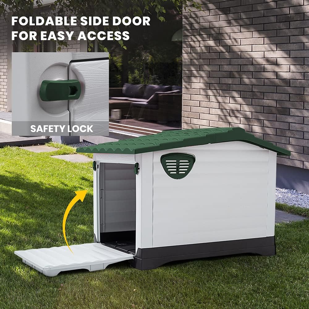 Dog Kennel Outdoor Indoor Extra Large Plastic Dog Crate Puppy Pet House Weatherproof Outside XL Green