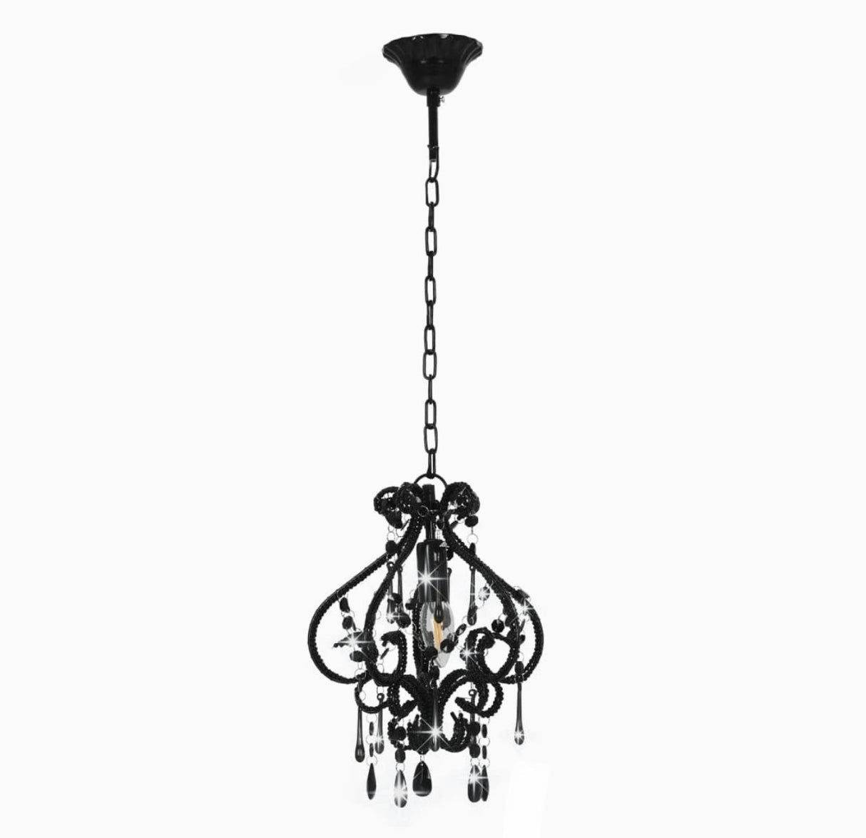 Ceiling Lamp with Beads Living Room Bedroom Lighting Chandelier Hanging Pendant Lamp Home Decorative Light Display Black Round E14