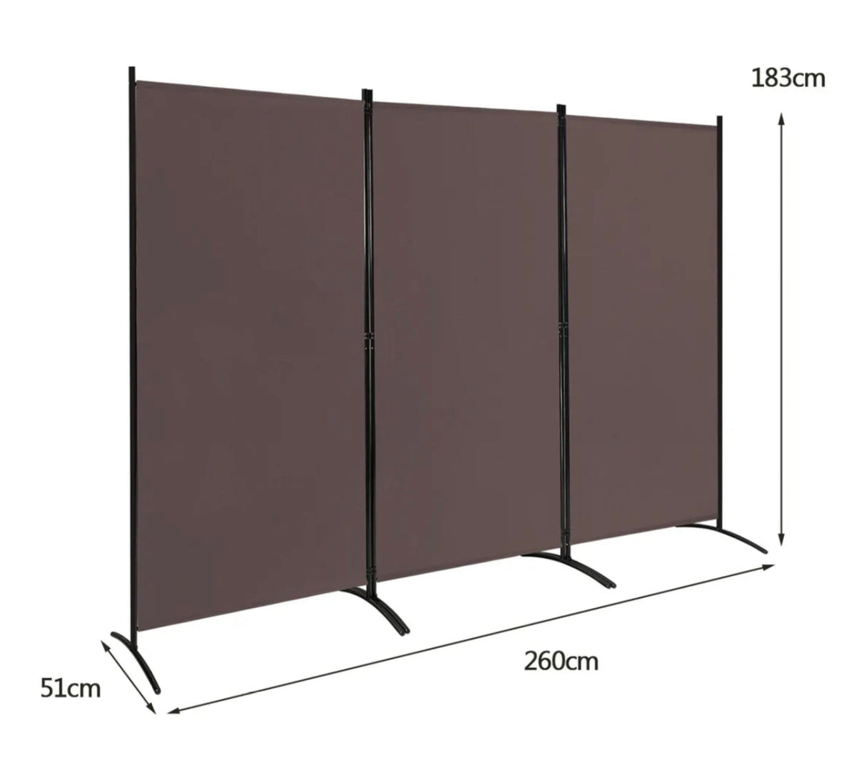 3-Panel Room Divider Folding Privacy Screen with Hinges Steel Base Wood