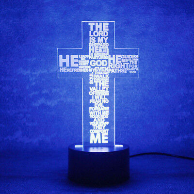 CRUCIFIX HOLY CROSS 3D Acrylic LED 7 Colour Night Light Touch Table Lamp Gift