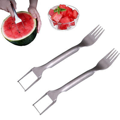 2in1 Stainless Steel Watermelon Slicer Cutter Dual Head Fruit Cutting Forks Tool