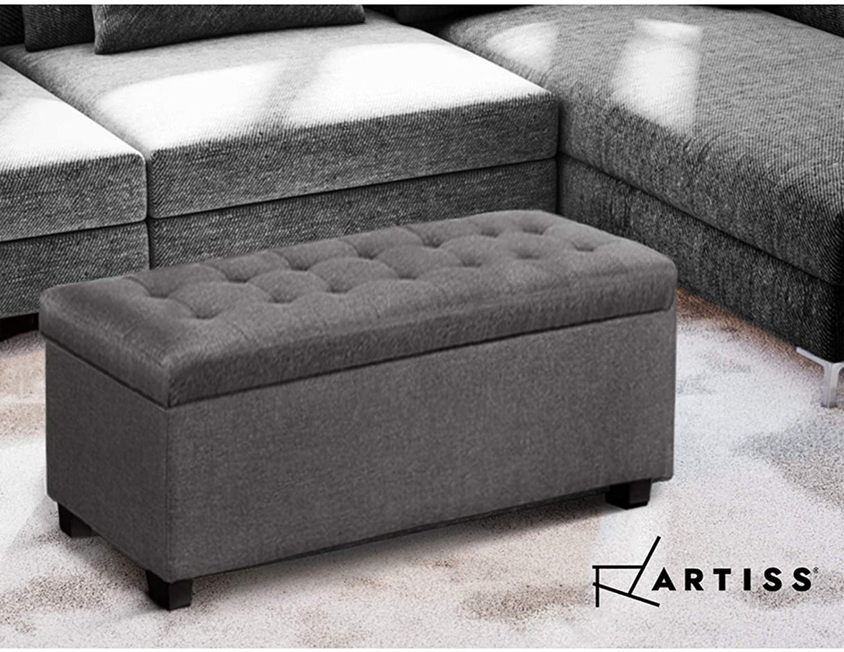 Artiss Storage Ottoman Blanket Box Footstool Chest Fabric Grey