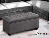 Artiss Storage Ottoman Blanket Box Footstool Chest Fabric Grey