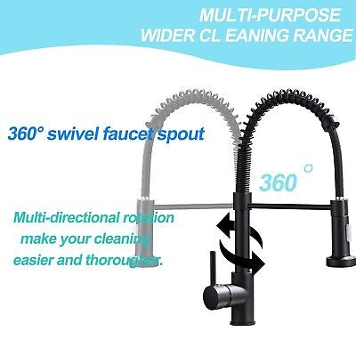 Kitchen Sink Tap 360°Swivel Spout Pull Out Spray Mixer Tap Black Faucet