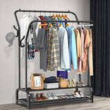 Heavy Duty Double Rail Clothes Garment Hanging Rack Shoe Metal Storage Shelf