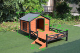 Dog House Kennel Pet Timber Wooden With Decking Patio Stair