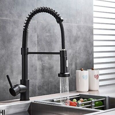 Kitchen Sink Tap 360°Swivel Spout Pull Out Spray Mixer Tap Black Faucet