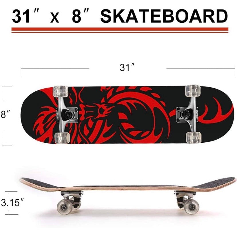 ChromeWheels 31 inch Skateboard Complete Longboard Double Kick Skate Board Cruiser 8 Layer Maple Deck for Extreme Sports and Outdoors