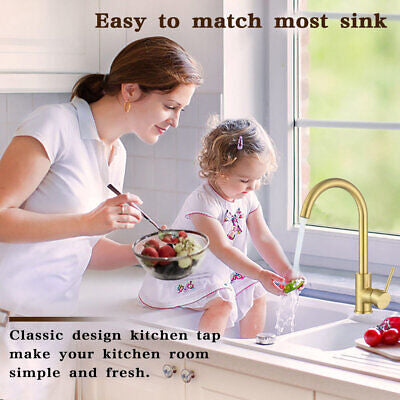 Brass Brushed Gold Kitchen Mixer Tap 360° Swivel Spout Laundry Sink Faucet