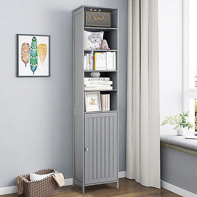 Bathroom Storage Cabinet 7-Tier Shelves Wooden Cupboard Tallboy White/Grey 182CM