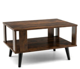 Coffee Table w/ Wooden Storage Open Shelf Retro Mid-Century Rustic Brown