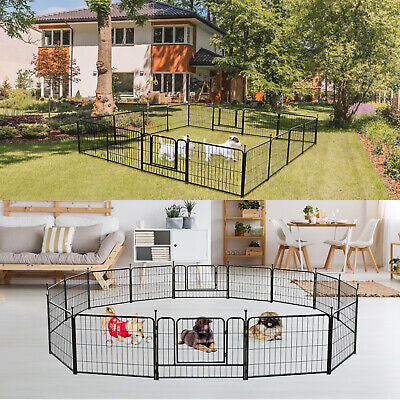 16 Panels Metal Dog Playpen With Doors Foldable Pet Fence Exercise Pen