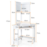 Corner Computer Desk Triangle Study Desk w/ Hutch & Keyboard Tray White