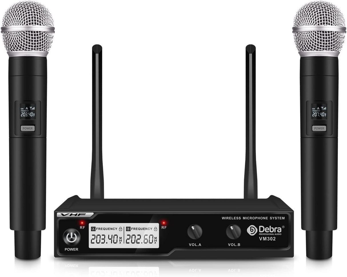 D Debra VM302 VHF Wireless Microphone System with Dual Handheld Mic Have XLR Interface, 80M Range, for Home Karaoke Wedding Conference Speech