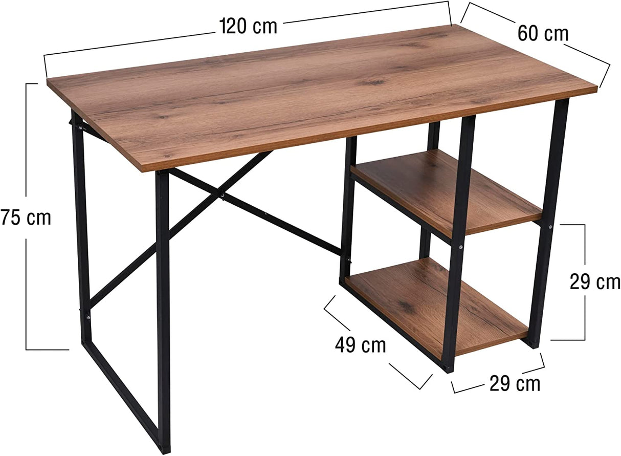 Computer Desk 120 x 60 x 75 Cm, Home Office Laptop Desk Study Writing Table with Storage Shelves On Left Or Right Side, Wood Table Metal Frame for PC Laptop