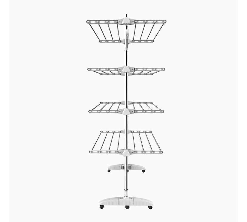 Laundry Drying Rack, Clothes Airer - Material: Stainless Steel Tubes - Maximum Load: 6.7 lbs per Support bar - 4 Shelves, White, with Wings