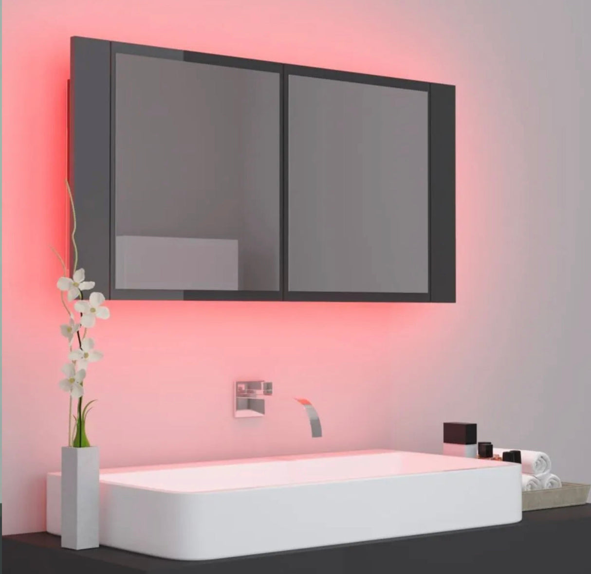 LED Mirror Cabinet High Gloss Wall Mount Bathroom Organizer Storage Cupboard