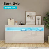 Sideboard Buffet Cabinet High Gloss RGB LED Cupboard 2 Drawers 3 Doors White